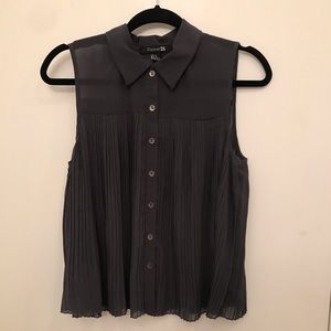 Forever 21 pleated button down blouse gray sheer